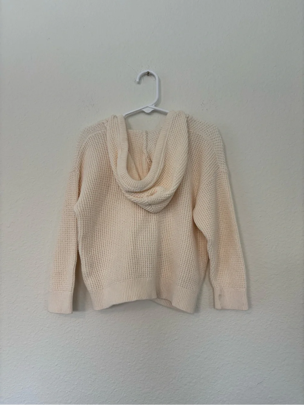 Zara Cream Waffle-Knit Hooded Zip Cardigan